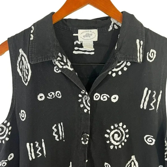 Moving Bleu Designers Originals Black and White Tribal Swirl Sun Leaf Tank Large - Picture 3 of 5